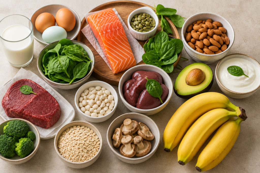 Why Am I Always Tired? Common Causes of Low Energy and Nutrients That Support Energy 17 Natural food sources of essential nutrients including salmon, eggs, spinach, almonds, avocado and bananas