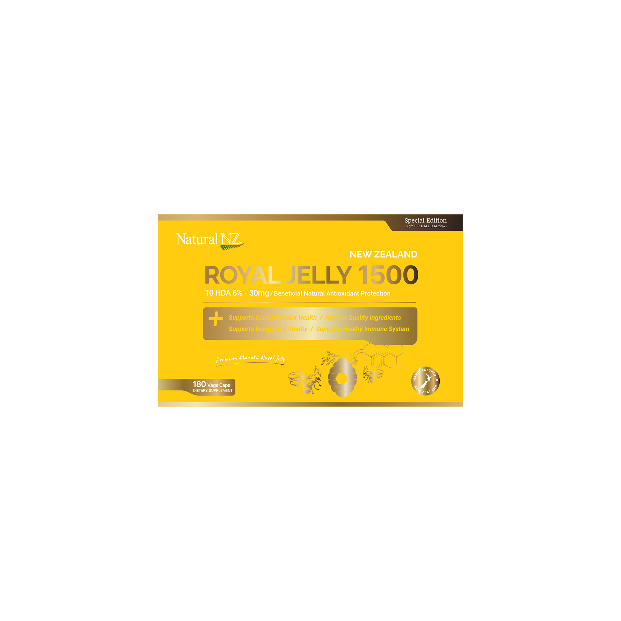 2000x2000 Natural NZ Premium Royal Jelly 1500mg 10HDA 6 30mg 180caps with label