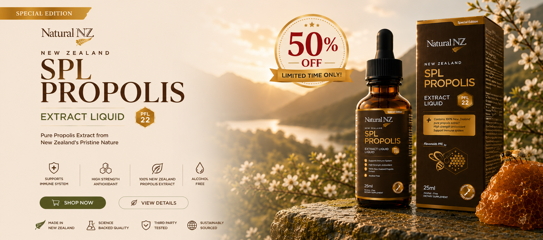 Natural NZ SPL Propolis Extract Liquid supplement from New Zealand for immune system support
